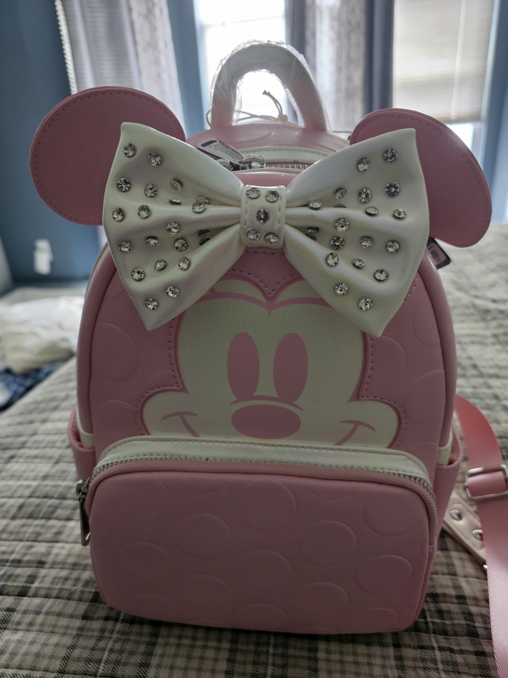 Loungefly Disney Minnie Mouse Rhinestone Bow Figural Mini Backpack